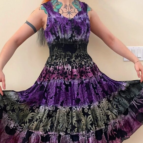 Cotton Batik Sleeveless Midi Dress - Picture 1 of 4